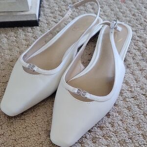 Sam Edelman White Slingback Flats with Crystal Buckle